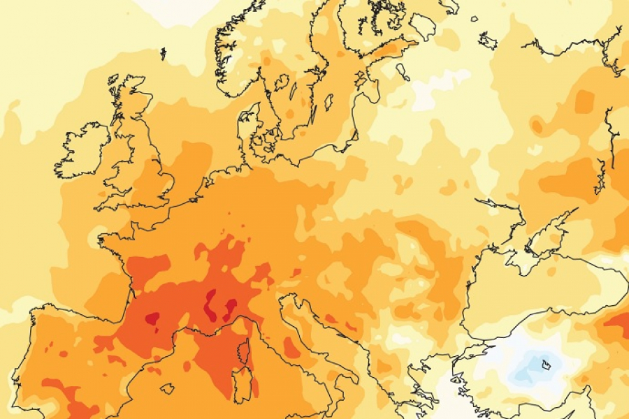 Temperature anomalies in Europe 2022