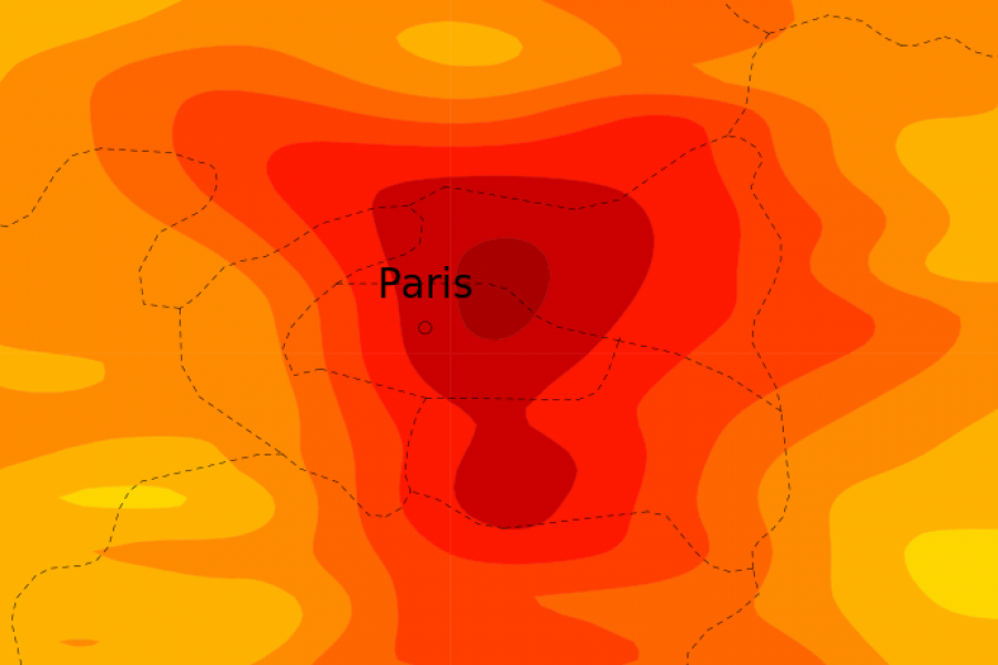 2 m temperature forecast for Paris on 17 June 2022 22 UTC